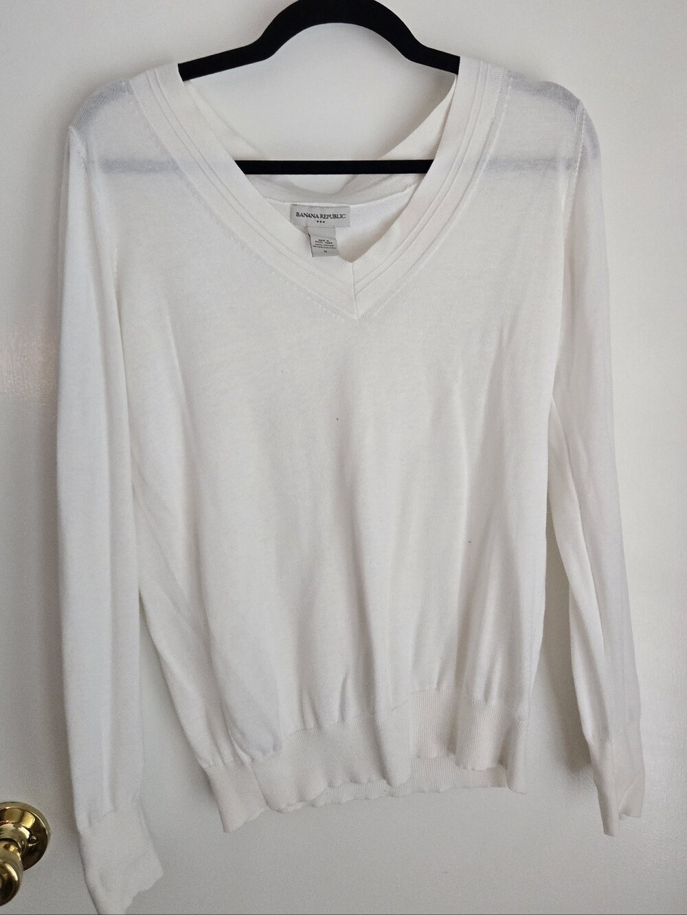 Banana Republic White V-Neck Cotton Sweater